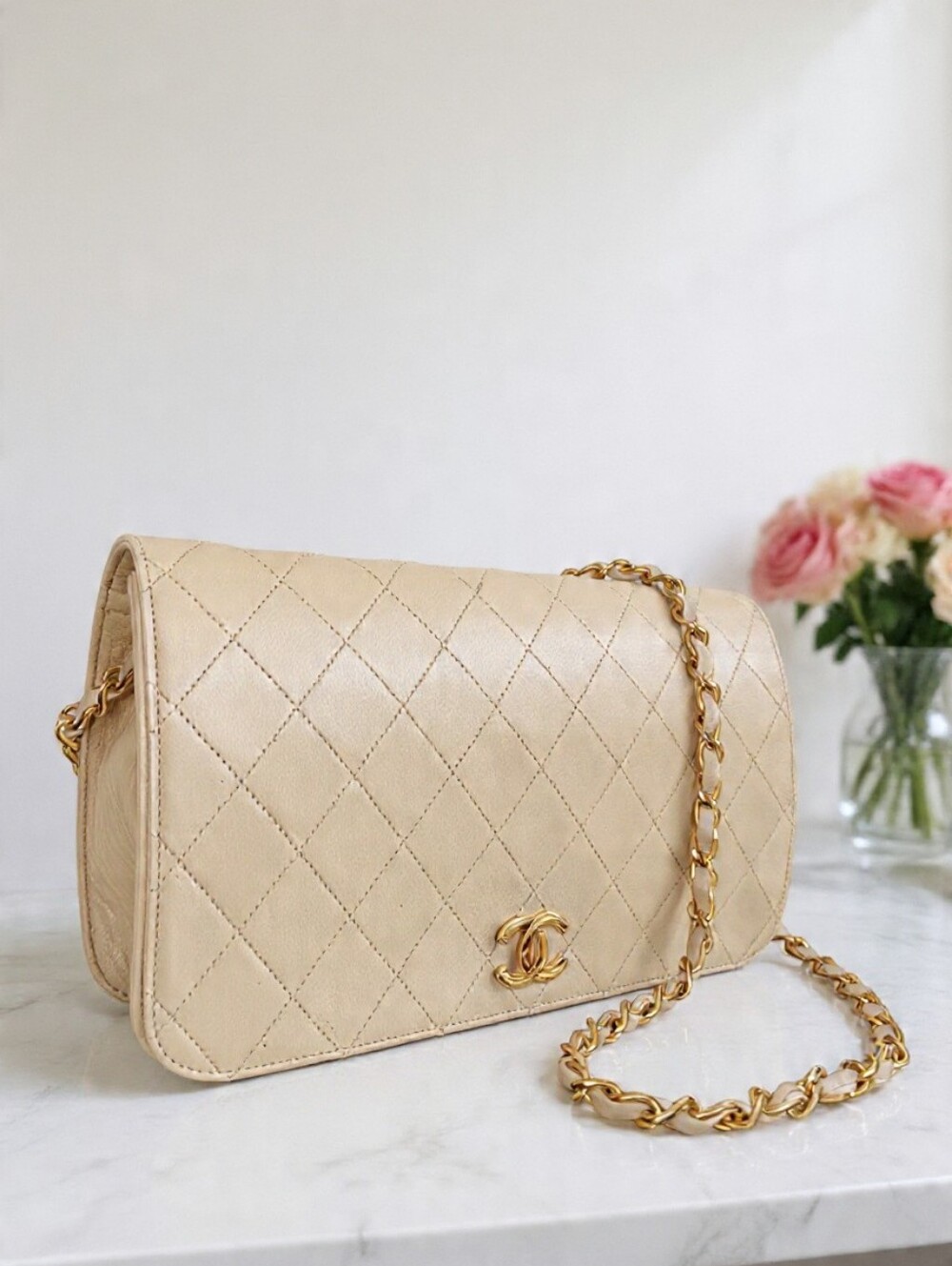 Chanel ✨️ Vintage Medium Full Flap Cream Beige Lambskin 24K GHW - Picture 3 of 15